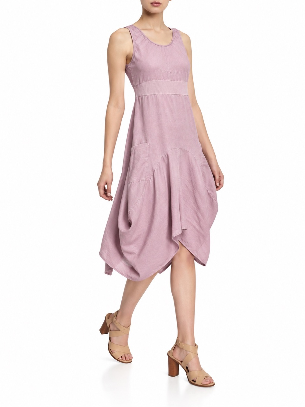 Newian Marcus Dress Women’s L Mauve Linen Bubble Hem Lagenlook Boho Sleeveless